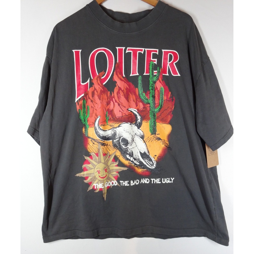 Loiter The Good Bad Ugly T-Shirt 2XL Charcoal Grey Steer Skull Streetwear